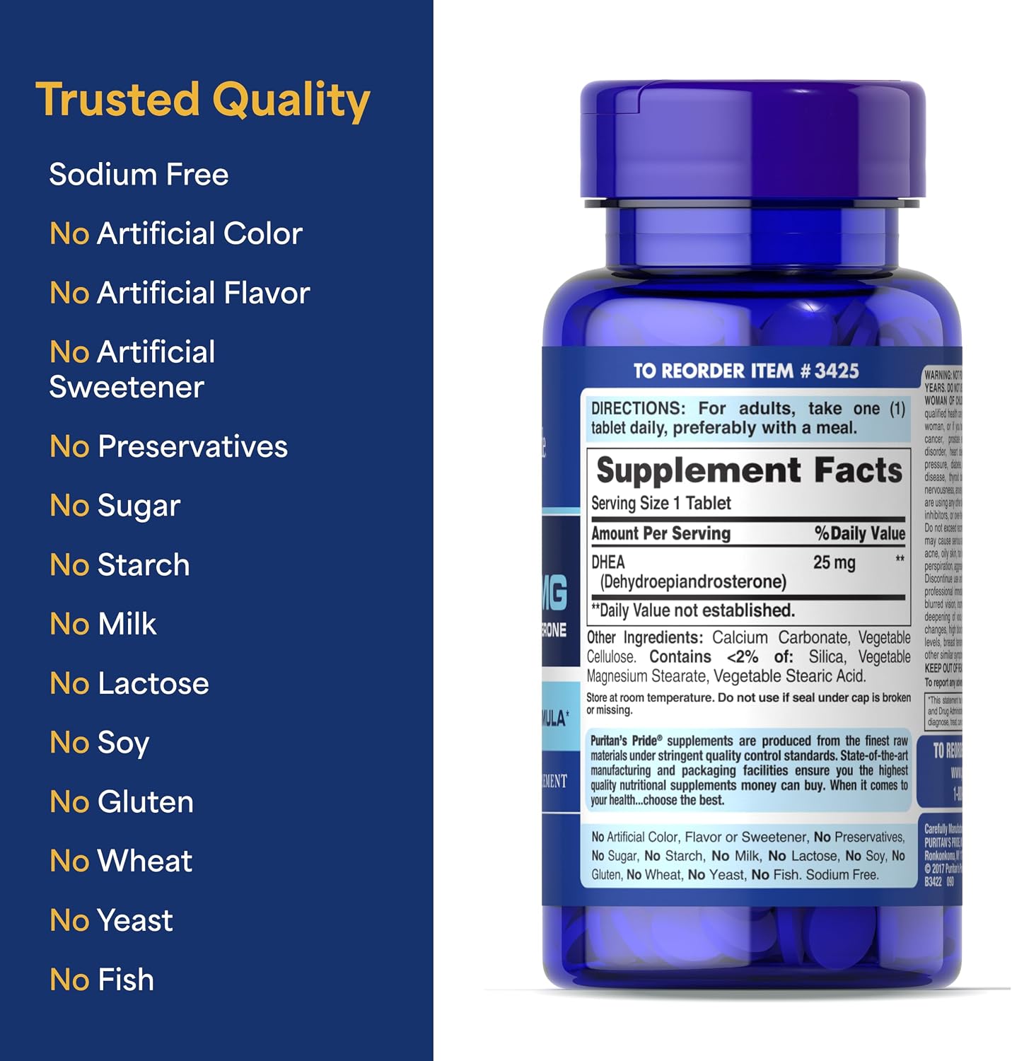 Puritan's Pride Youth Guard DHEA 25 mg, 250 Comprimidos