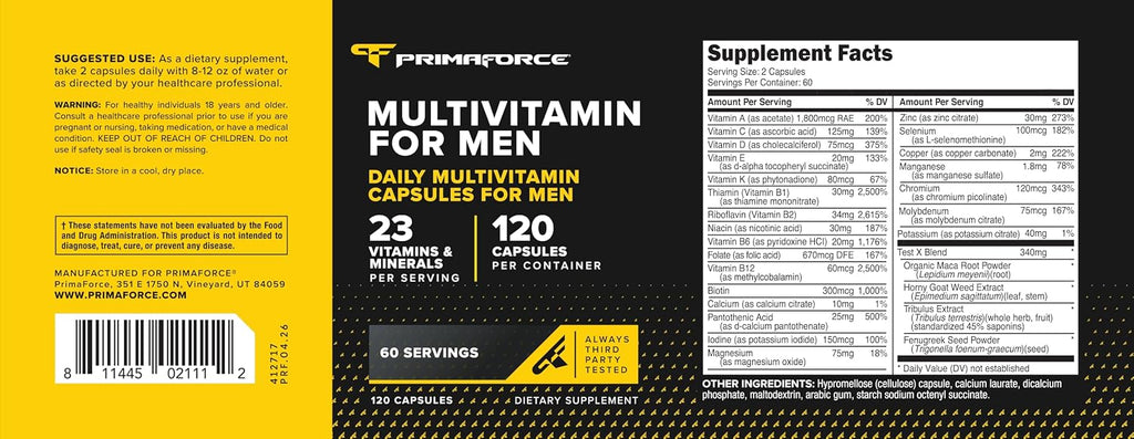 Primaforce Multivitamin for Men Capsules [120 caps] - Nutritional Supplement to Promote Good Health