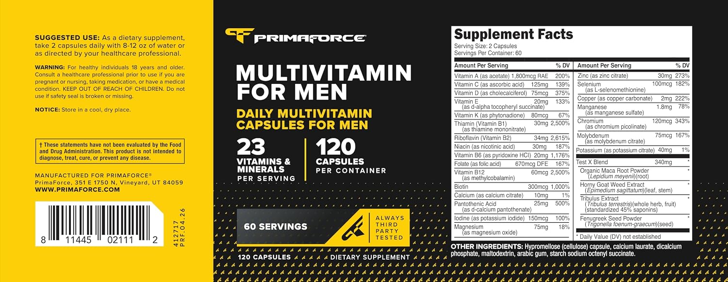 Primaforce Multivitamin for Men Capsules [120 caps] - Nutritional Supplement to Promote Good Health