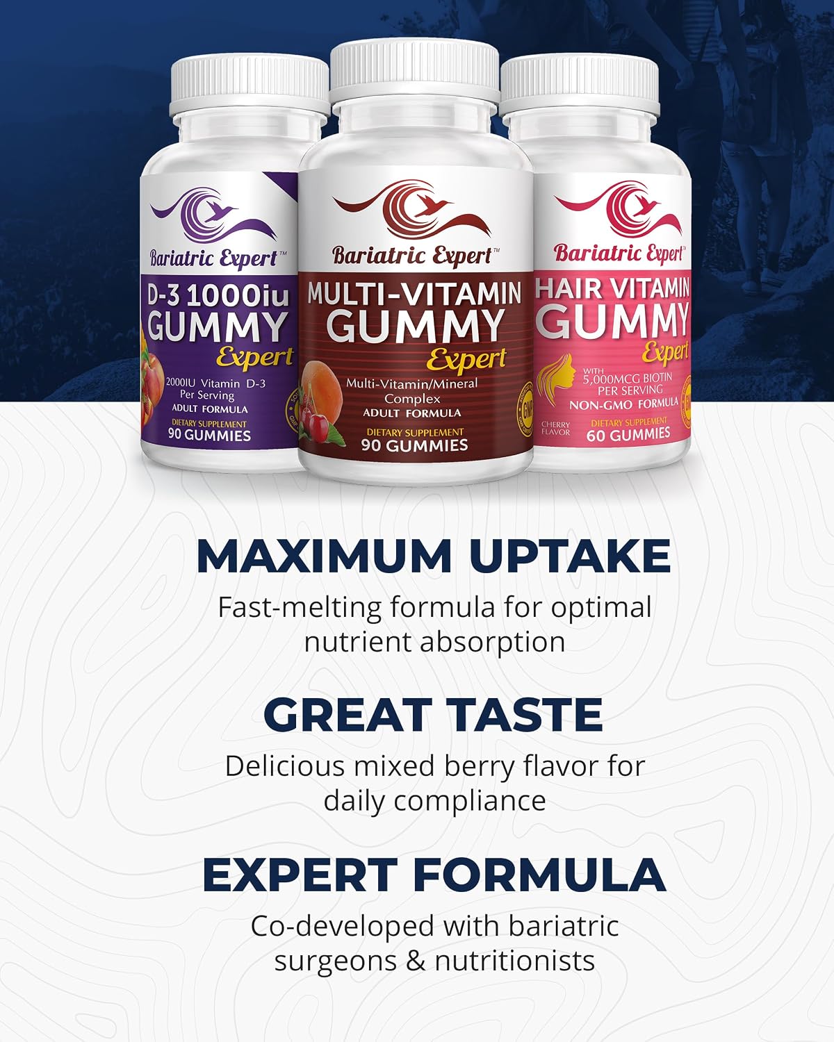 Pack Triple de Multivitamínicos Bariátricos - Gominolas Multivitamínicas, Vitamina D3 y Cabello