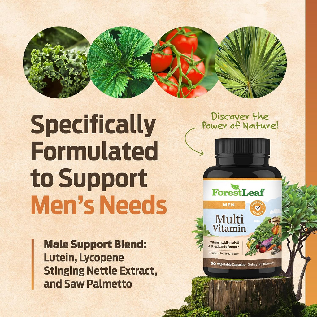 ForestLeaf Daily Vitamin Multivitamin for Men - Multivitamínico Diario para Hombres con Vitaminas y Minerales Esenciales | 60 Cápsulas Veganas