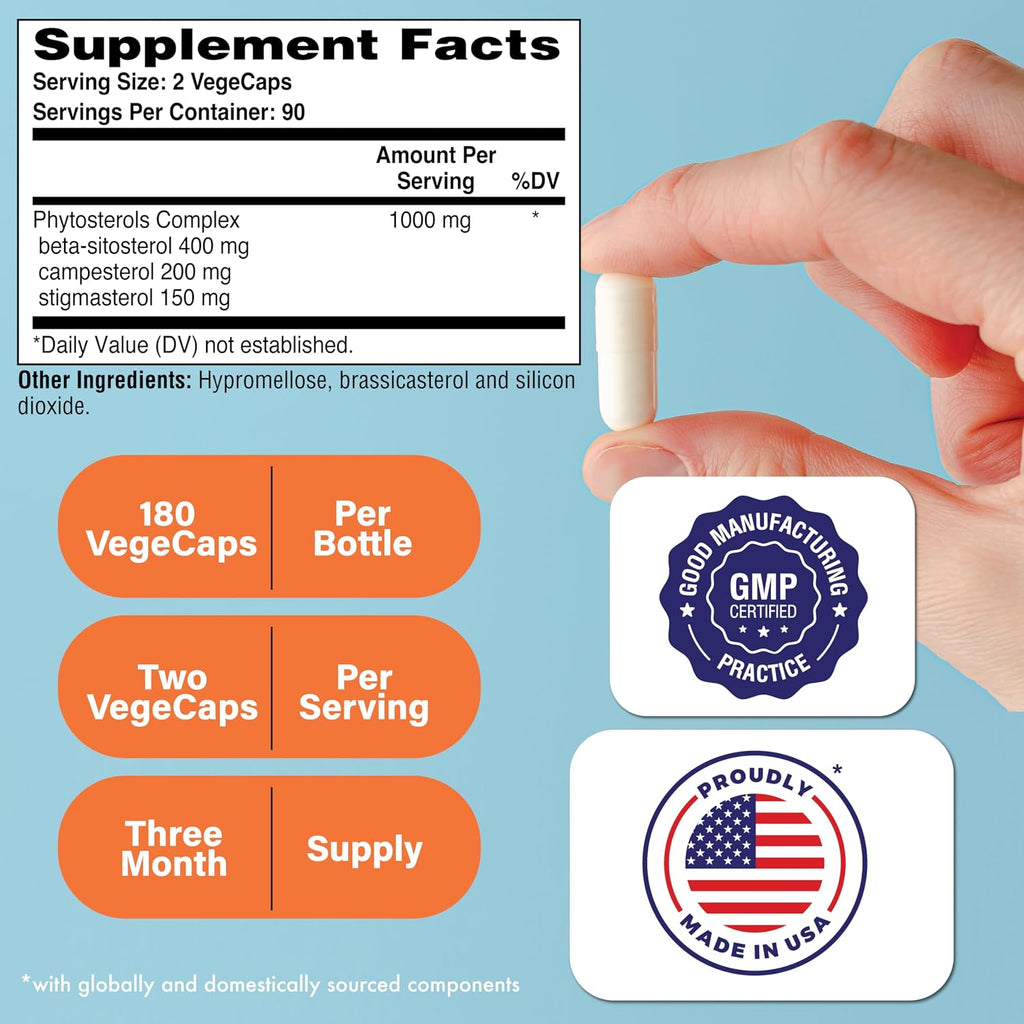 Health Thru Nutrition Ultra Strength Beta Sitosterol | 1000mg Fitoesteroles Complejo 400mg Beta | No Transgénico Vegano (180 Cápsulas)