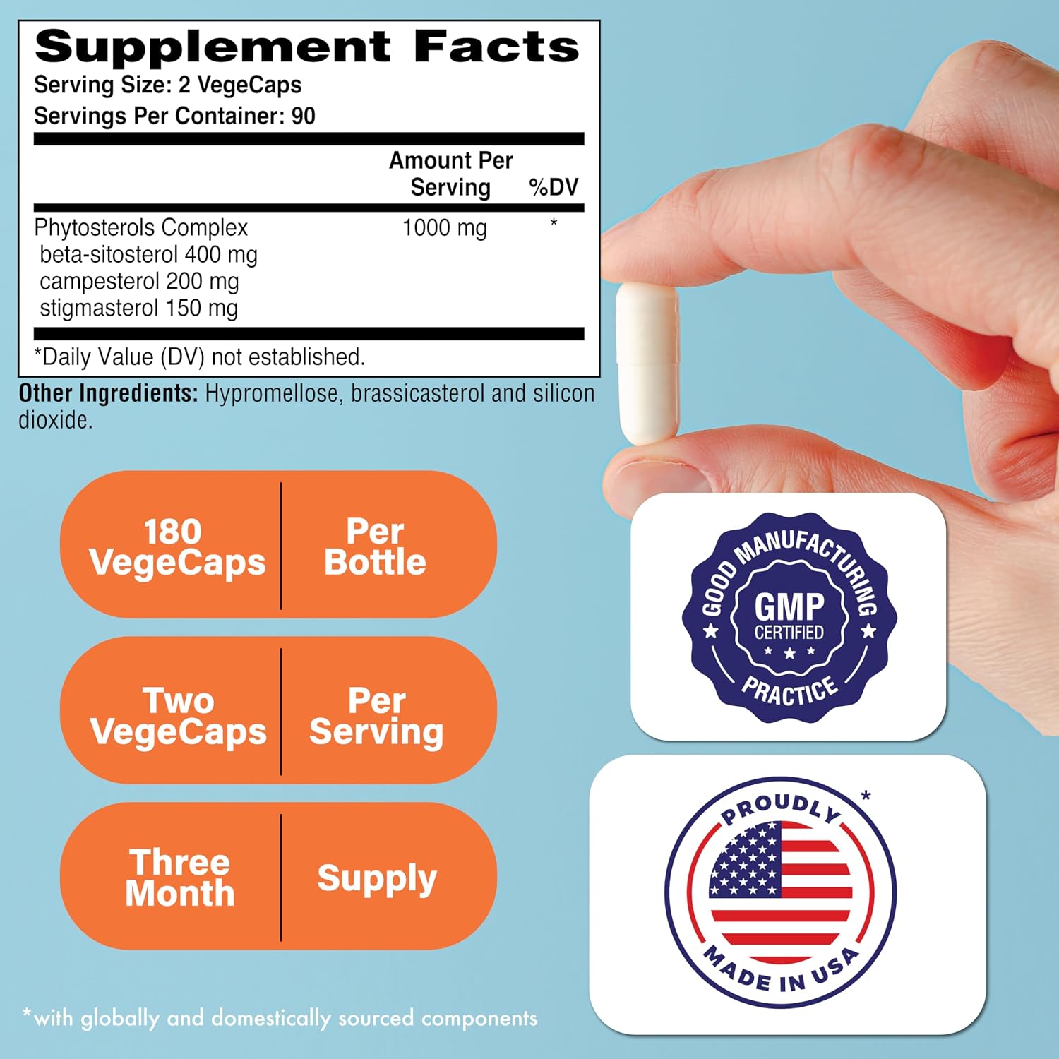 Health Thru Nutrition Ultra Strength Beta Sitosterol | 1000mg Fitoesteroles Complejo 400mg Beta | No Transgénico Vegano (180 Cápsulas)