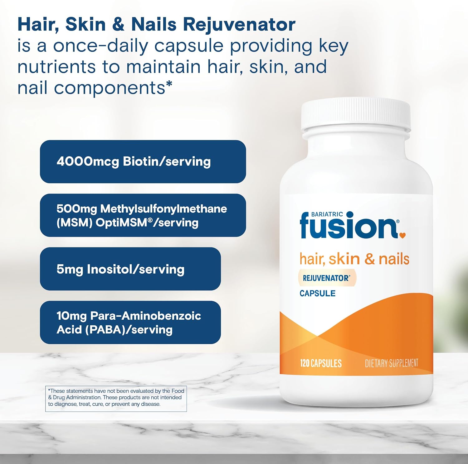 Bariatric Fusion ONE Per Day Rejuvenator - Vitaminas para Cabello, Piel y Uñas con Biotina, 120 Cápsulas