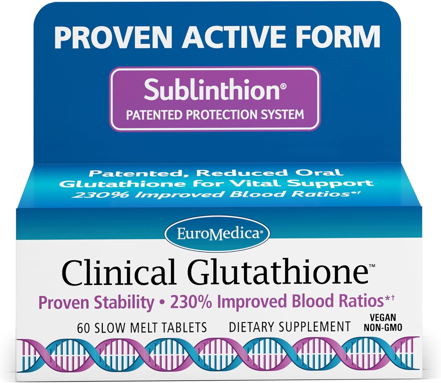 EuroMedica Clinical Glutathione - Suplemento Antioxidante con L-Glutation - Alta Absorción - Vegano - 60 Comprimidos de Disolución Lenta