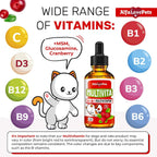 Multivitamínico Líquido para Perros y Gatos - 10 en 1 con Vitaminas B, C, D3, Glucosamina y Arándano - Sabor Arándano - 2 oz
