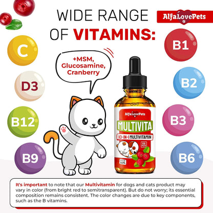 Multivitamínico Líquido para Perros y Gatos - 10 en 1 con Vitaminas B, C, D3, Glucosamina y Arándano - Sabor Arándano - 2 oz – Image 3