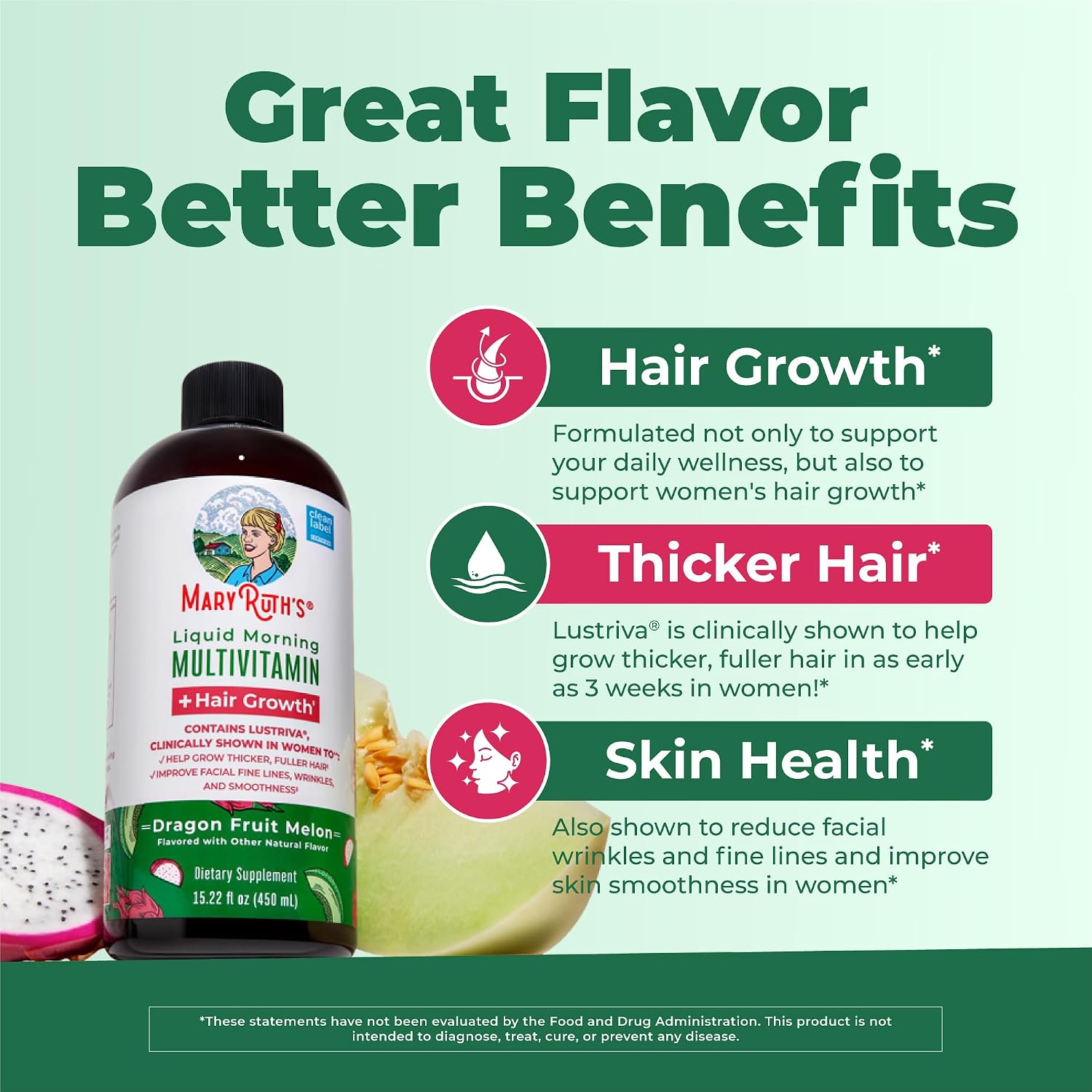 MaryRuth's Multivitamínico Líquido + Crecimiento del Cabello | Biotina 10000mcg | 450 ml