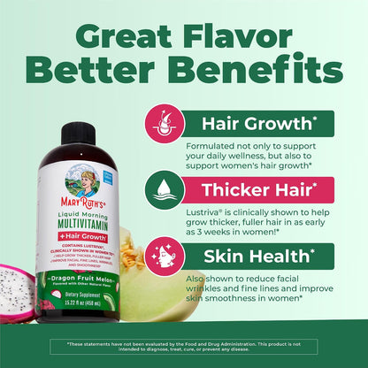 MaryRuth's Multivitamínico Líquido + Crecimiento del Cabello | Biotina 10000mcg | 450 ml