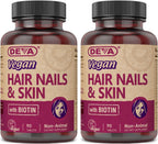 DEVA Suplemento Vegano para Cabello, Piel y Uñas con 500 mcg de Biotina, 90 Comprimidos (Paquete de 2)