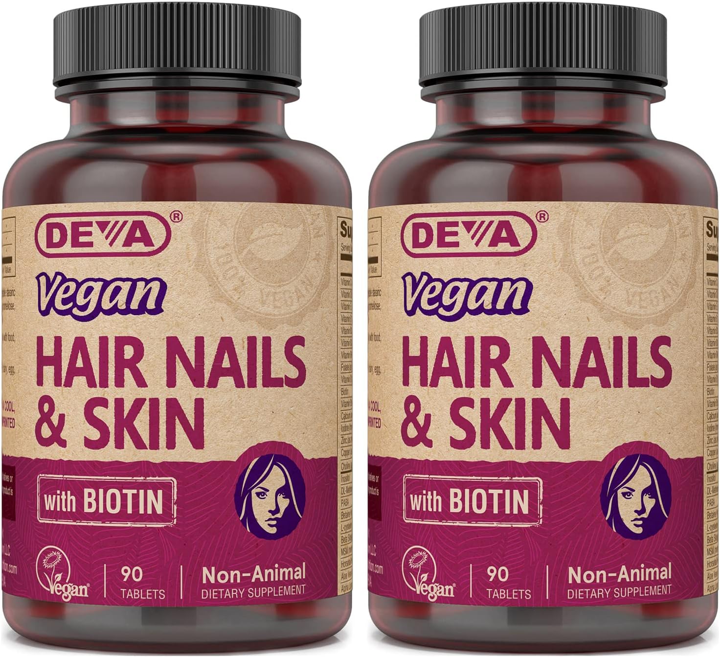 DEVA Complemento Vegano para Cabello, Piel y Uñas con Biotina, 90 Comprimidos