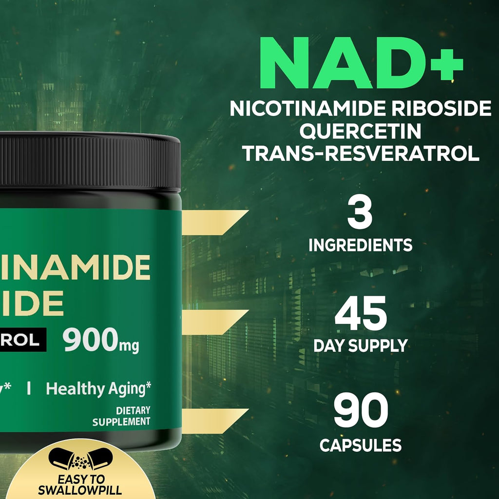 Satoomi NAD+ Suplemento con Nicotinamida Ribósido, Resveratrol, Quercetina - 90 Cápsulas