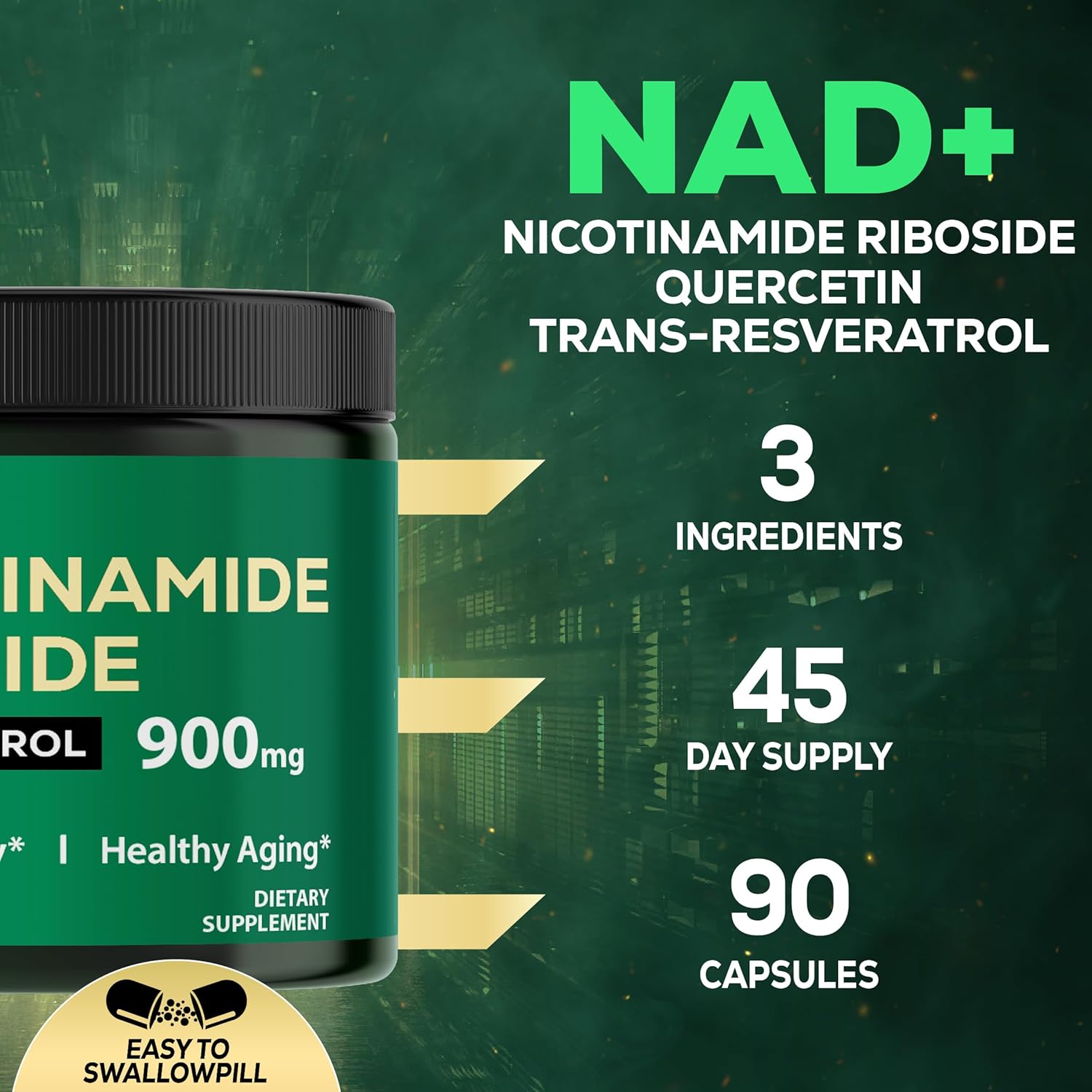 Satoomi NAD+ Suplemento con Nicotinamida Ribósido, Resveratrol, Quercetina - 90 Cápsulas