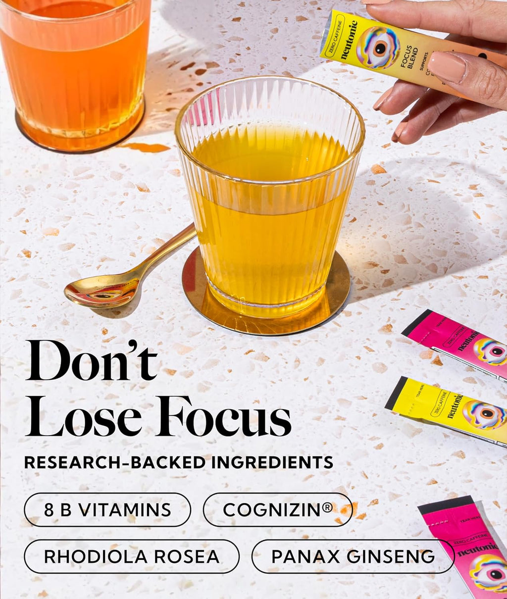 Neutonic Nootropic Focus Blend Powder - Peach Mango & Wild Berry (4 Sticks) | Sin Cafeína, Cero Azúcar
