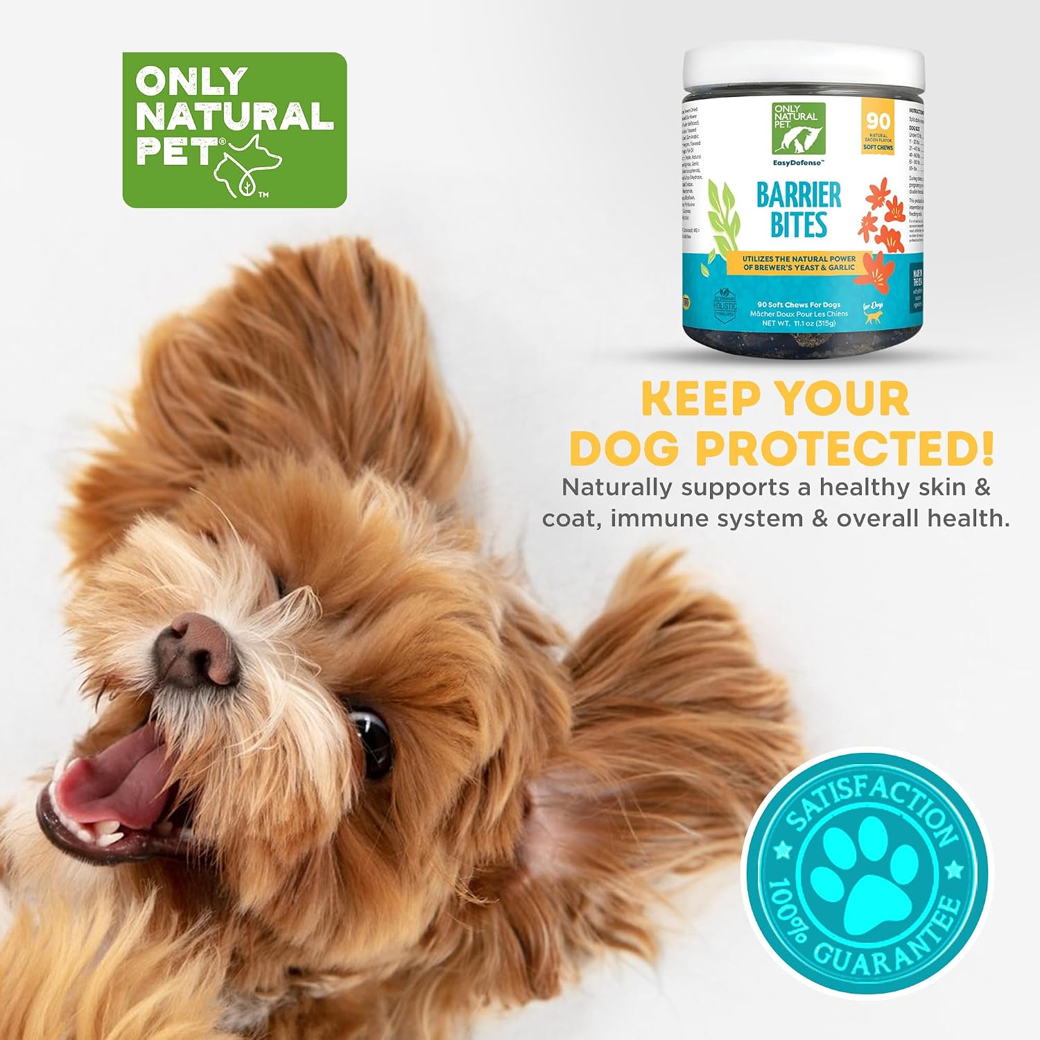 Only Natural Pet Kit de Bienestar 3 en 1 para Perros Pequeños – Incluye Squeeze-On, Barrier Bites y Collar Protector