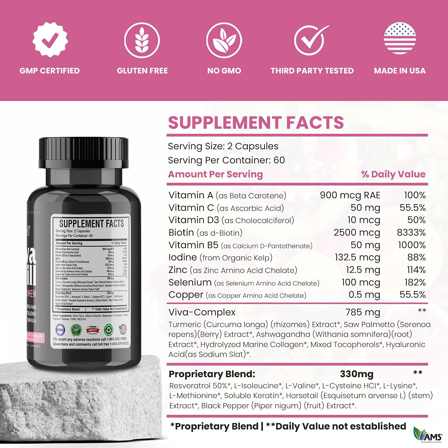 America Medic & Science VivaPill for Women (120 cápsulas) - Complemento para cabello, piel y uñas