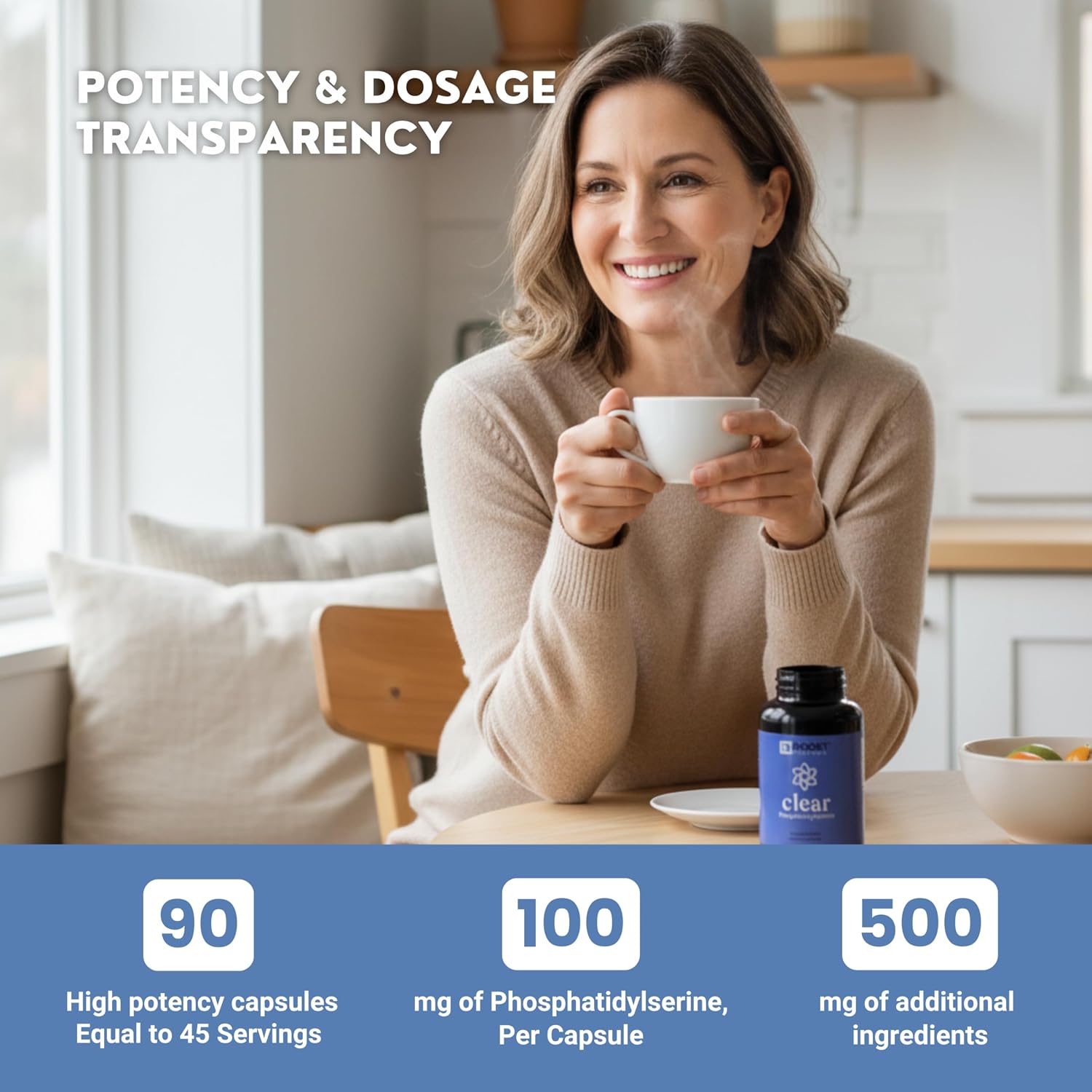 BoostCeuticals Phosphatidylserine 100mg with Ginkgo, DMAE and Gotu Kola - Memory, Stress and Cognitive Focus Support (90 Capsules)