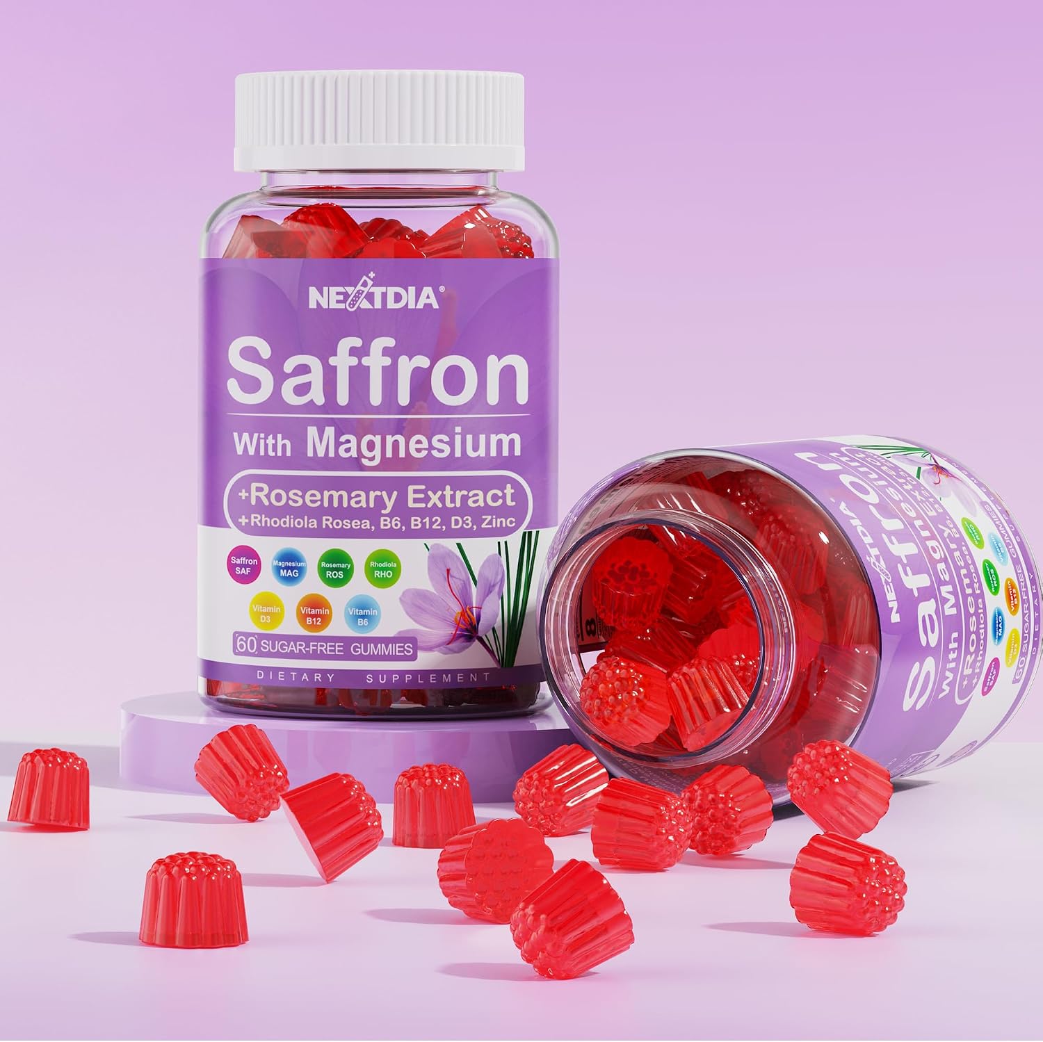 Happy Saffron Gummies - Suplemento de Azafrán con Magnesio y Vitaminas - 4 Meses de Suministro