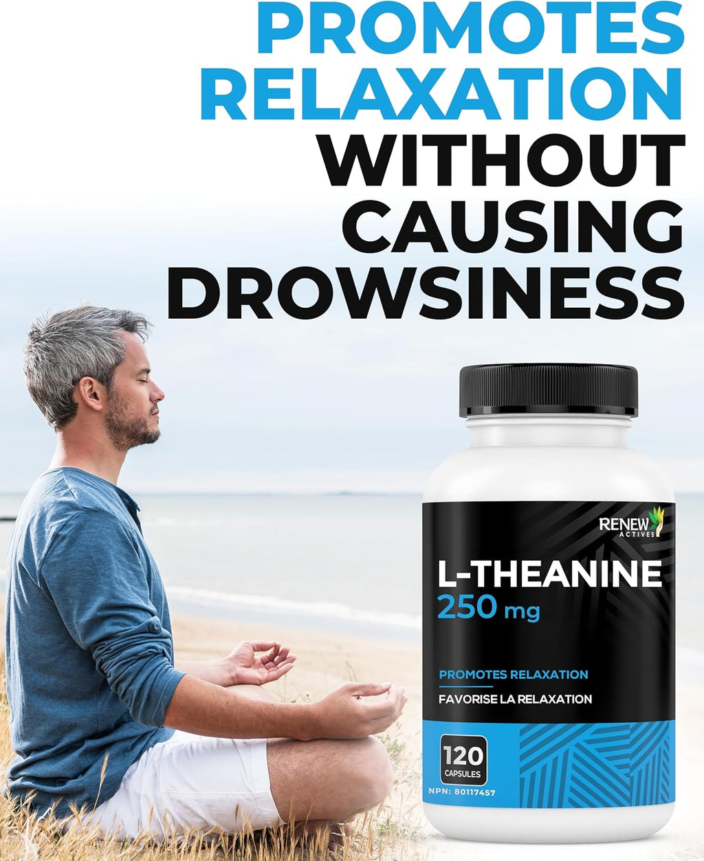 Renew Actives L-Teanina 250 mg – 120 Cápsulas para Relajación y Enfoque