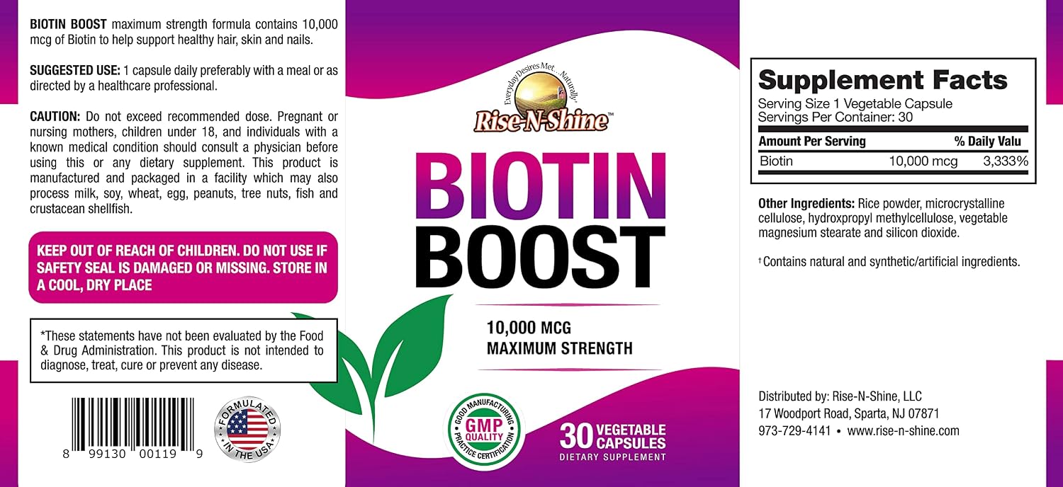 Rise-N-Shine Biotin Boost 10.000 mcg – 30 Cápsulas