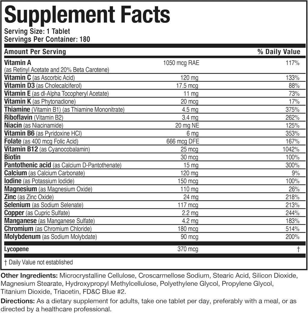 Bronson ONE Daily Multivitamínico Completo para Hombres 50+, 180 Comprimidos