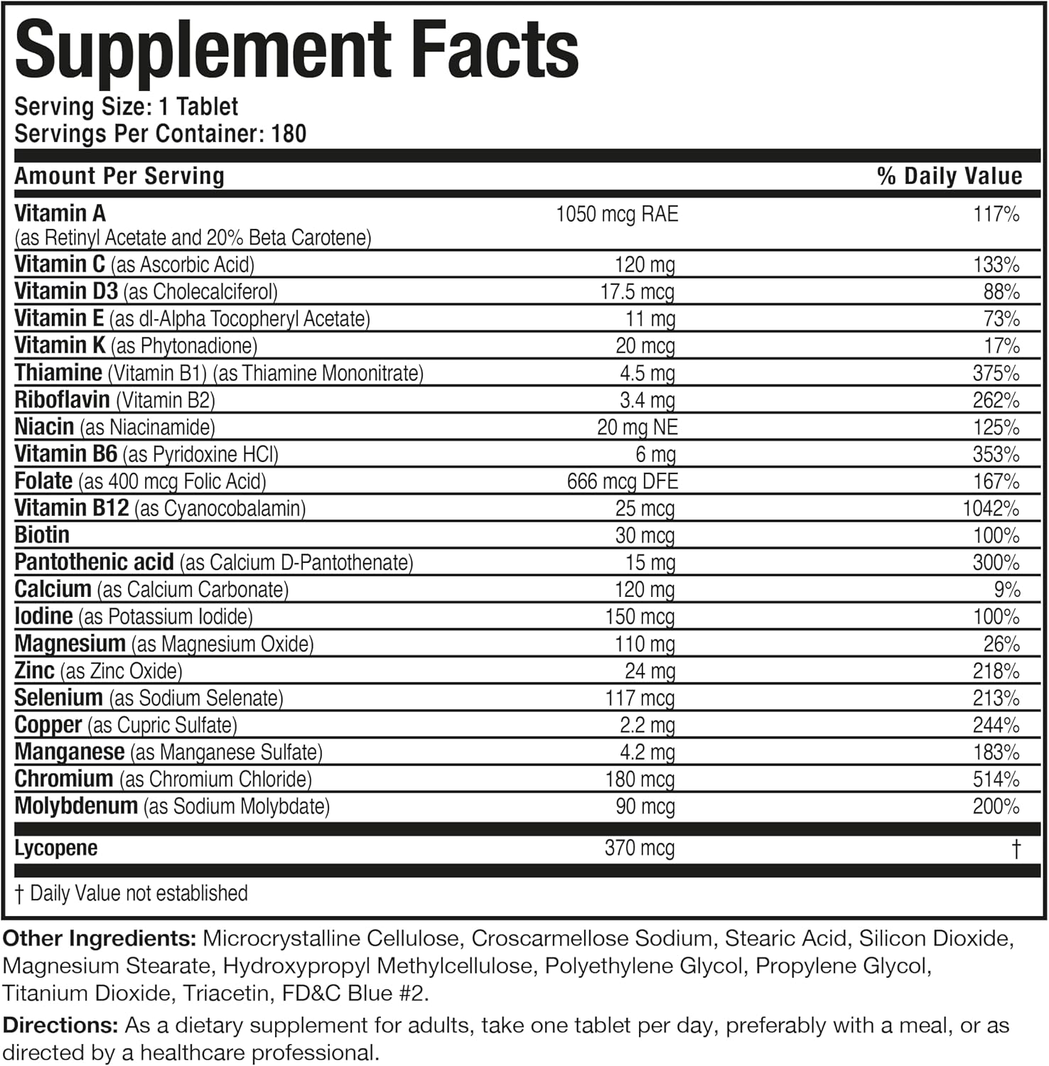 Bronson ONE Daily Multivitamínico Completo para Hombres 50+, 180 Comprimidos