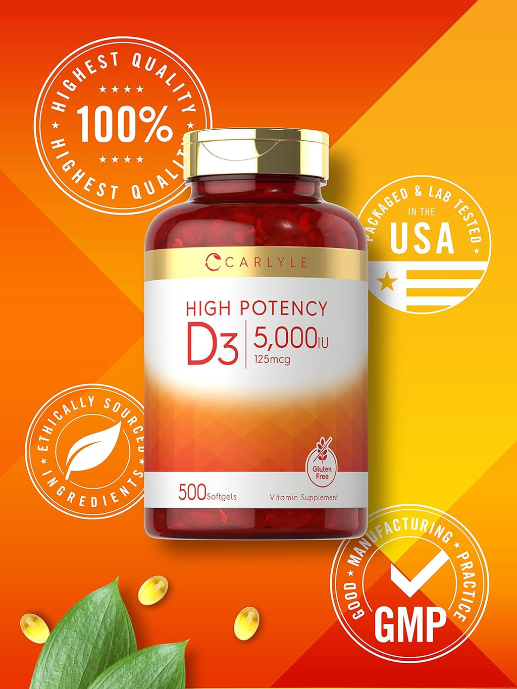 Carlyle Vitamina D3 5000 UI - 500 Softgels - Complemento Alimenticio