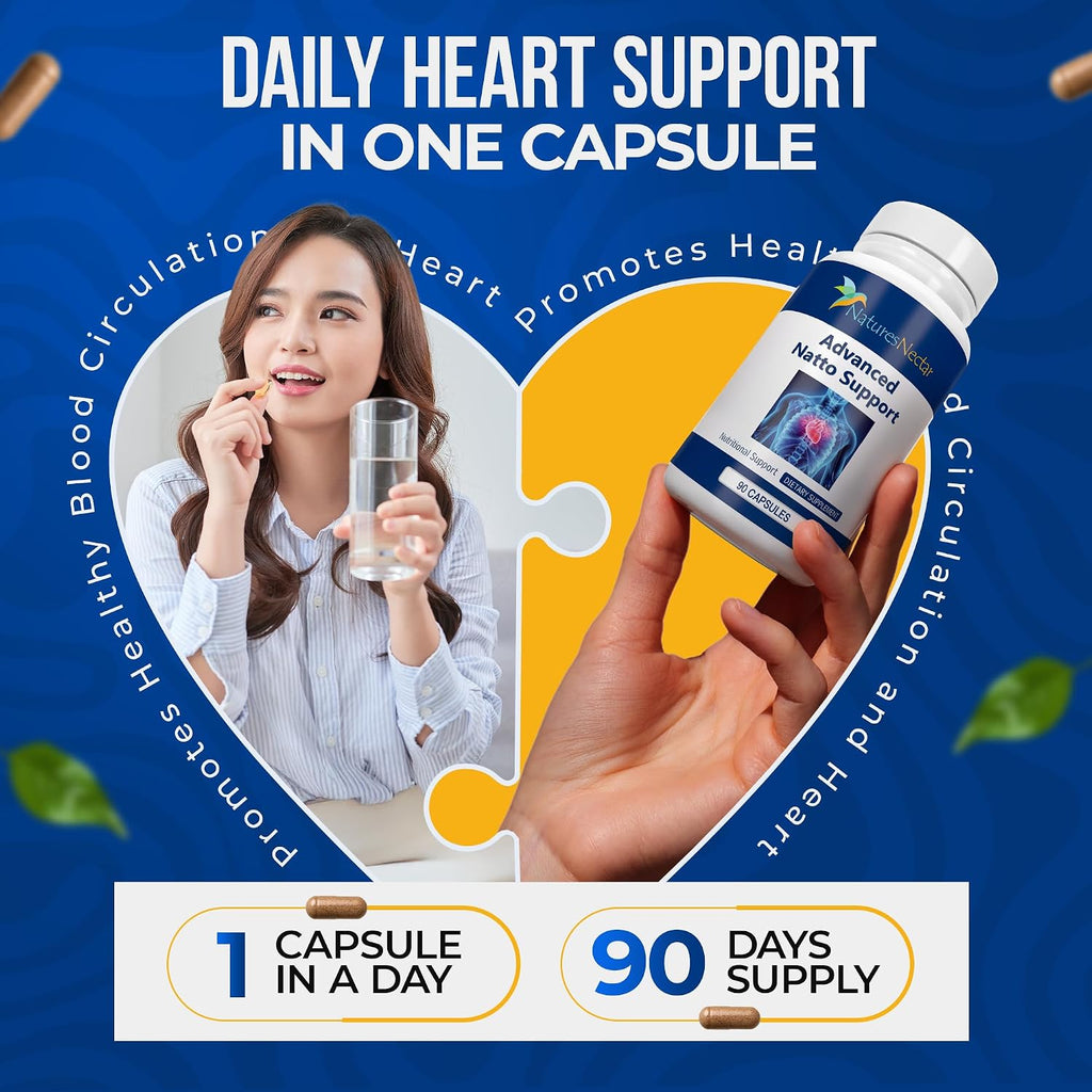 Nature's Nectar Nattokinasa Orgánica 250mg - Doble Concentración 5000 FU - Apoya la Salud Cardiovascular y Circulación Sanguínea - 90 Cápsulas