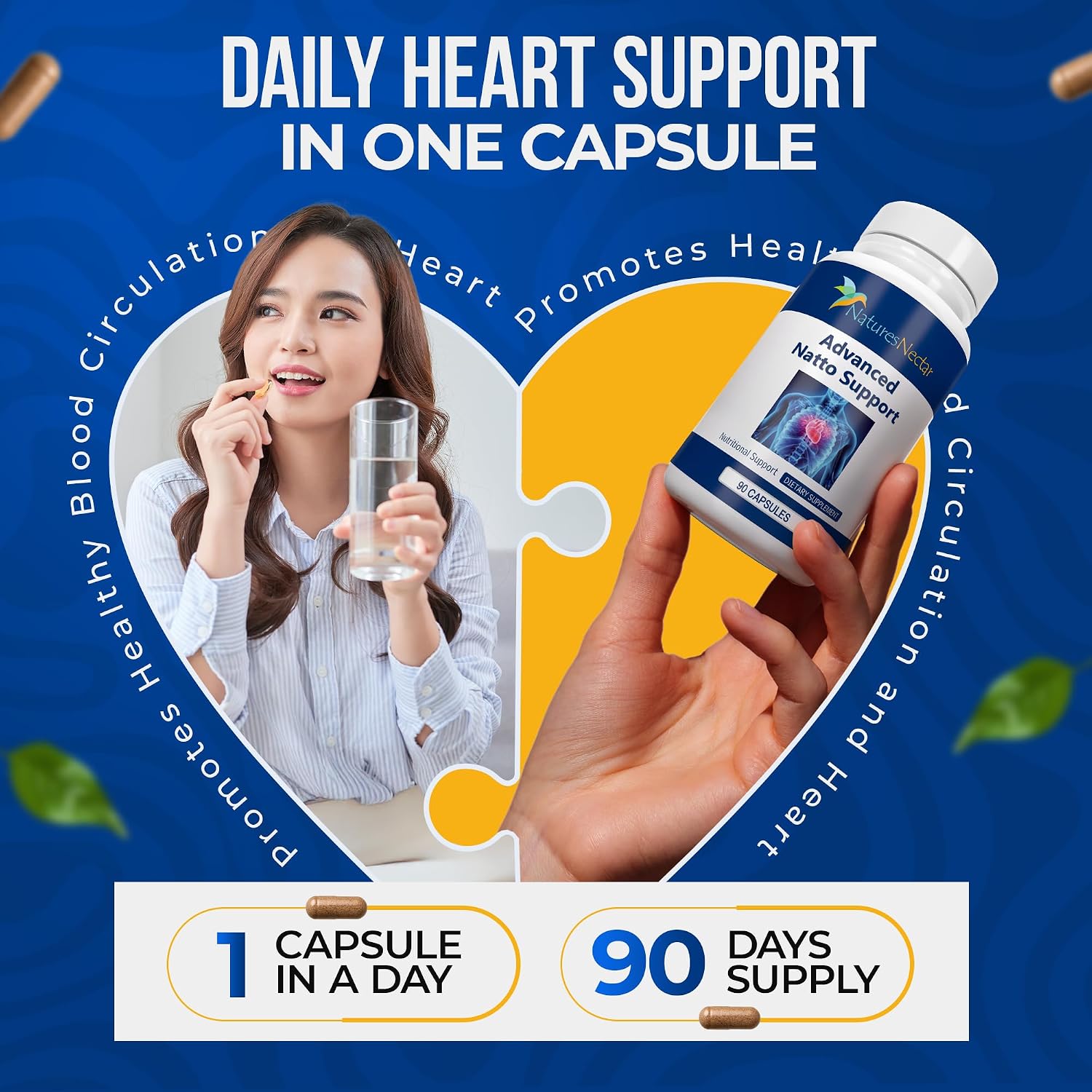 Nature's Nectar Nattokinasa Orgánica 250mg - Doble Concentración 5000 FU - Apoya la Salud Cardiovascular y Circulación Sanguínea - 90 Cápsulas