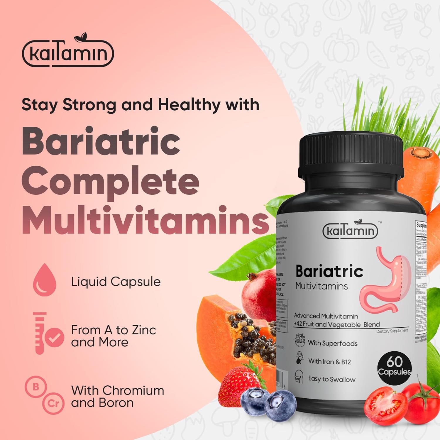Kaitamin Multivitamínico Bariátrico con Hierro, 60 Cápsulas