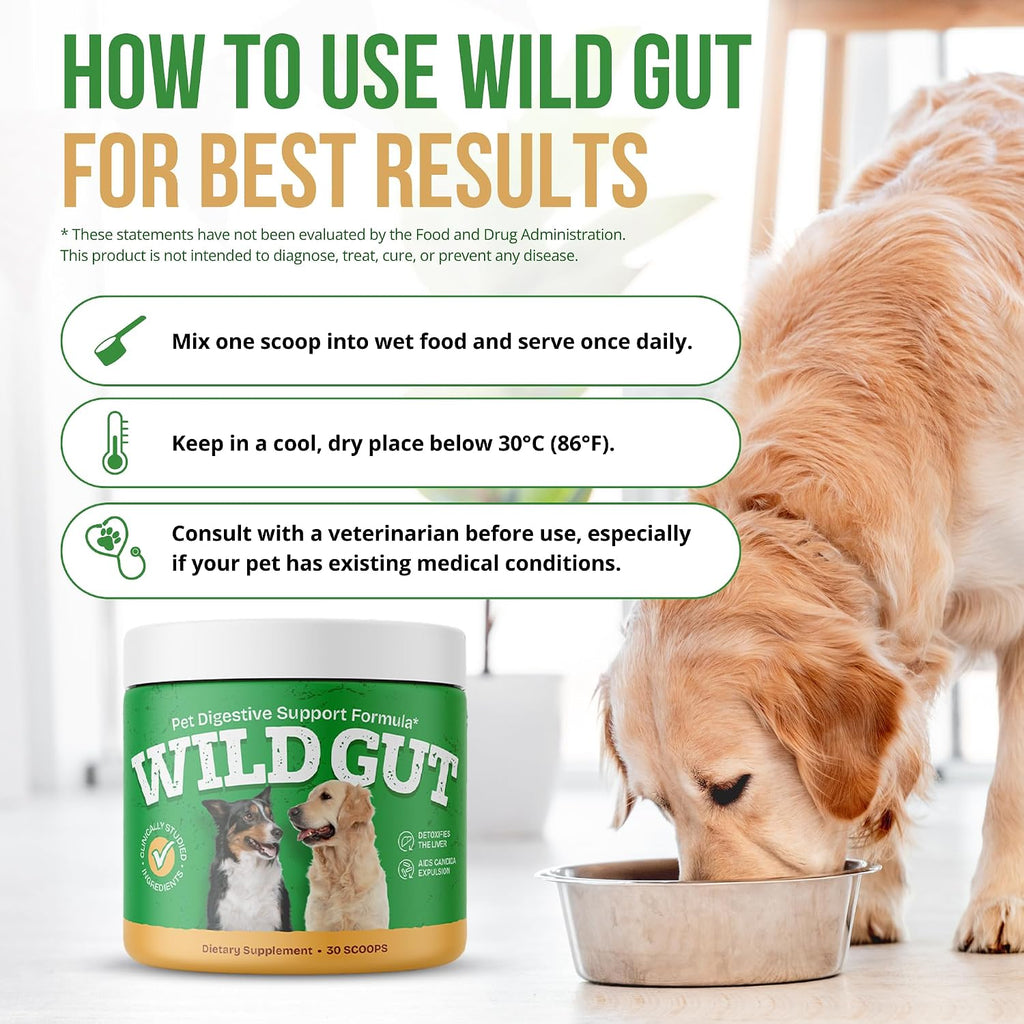 Wild Gut - Probiótico Natural para Perros y Gatos | 8 Cepas Probióticas | 3 Botes