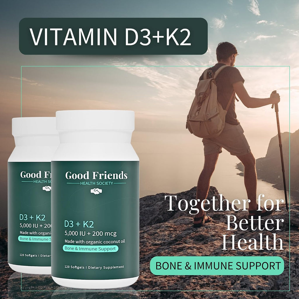 Good Friends Health - Vitamina D3 5000 UI + Vitamina K2 200 mcg - 120 Cápsulas Blandas Vegetales