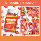 Agumoon Vitamina D3 5000 UI (125 mcg) Gomitas para Adultos - Apoyo Inmune, Huesos y Músculos - Sin Gluten, No GMO, 60 Gomitas Sabor Fresa