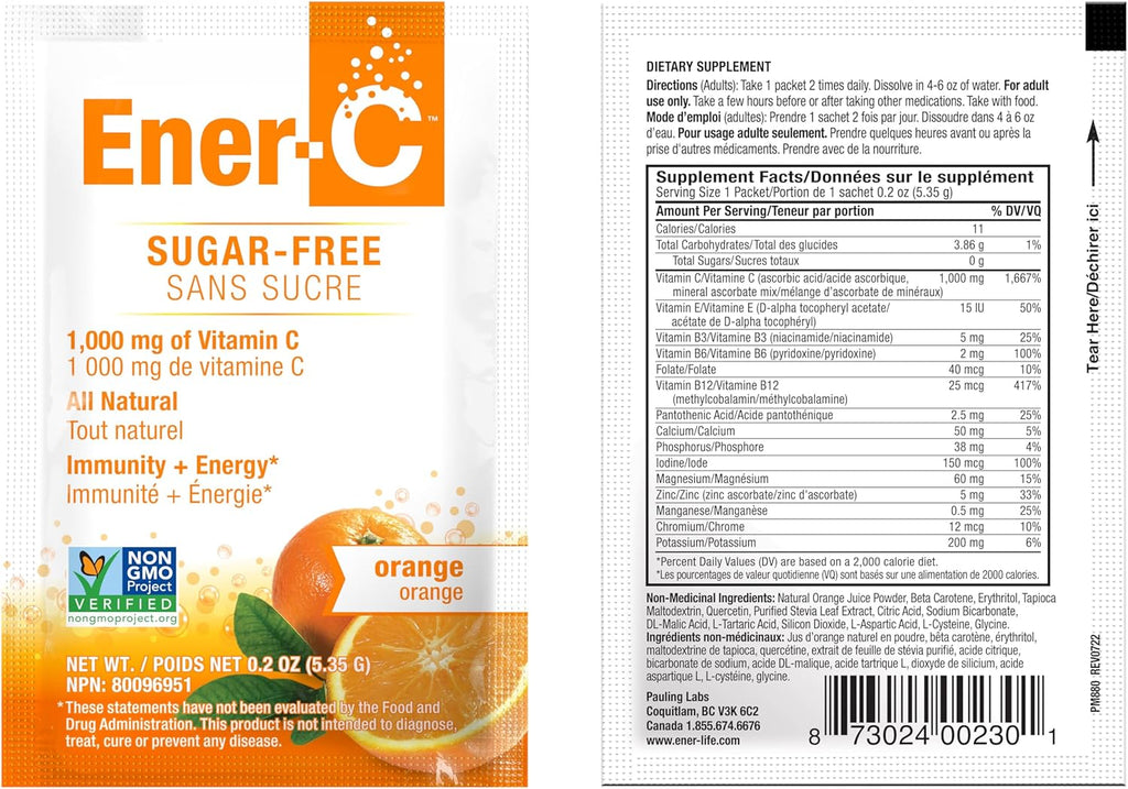 Ener-C Sugar Free Multivitamin Drink Mix - Naranja, 30 sobres