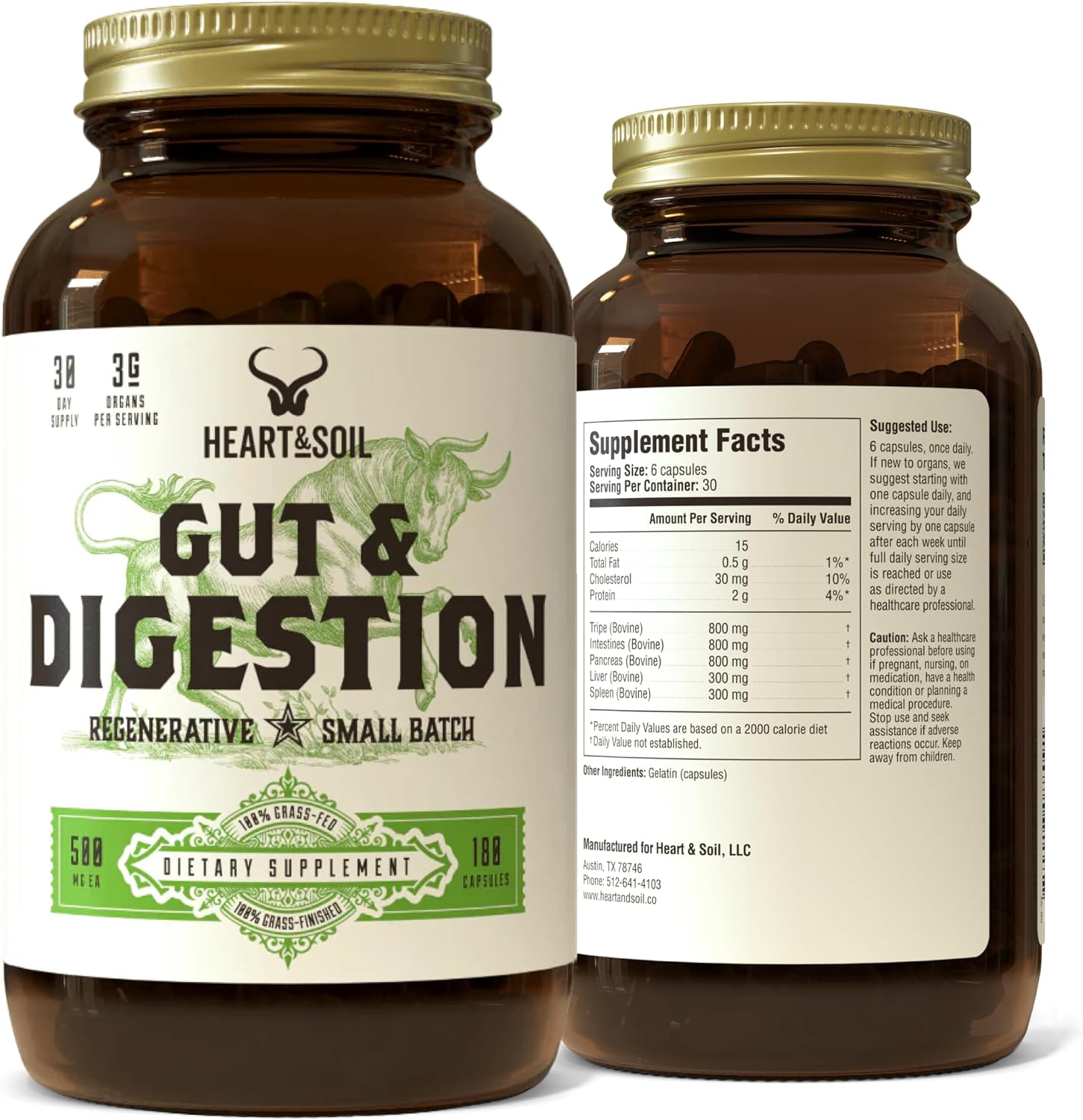 HEART & SOIL – Gut & Digestion – Suplemento Digestivo – 180 Cápsulas