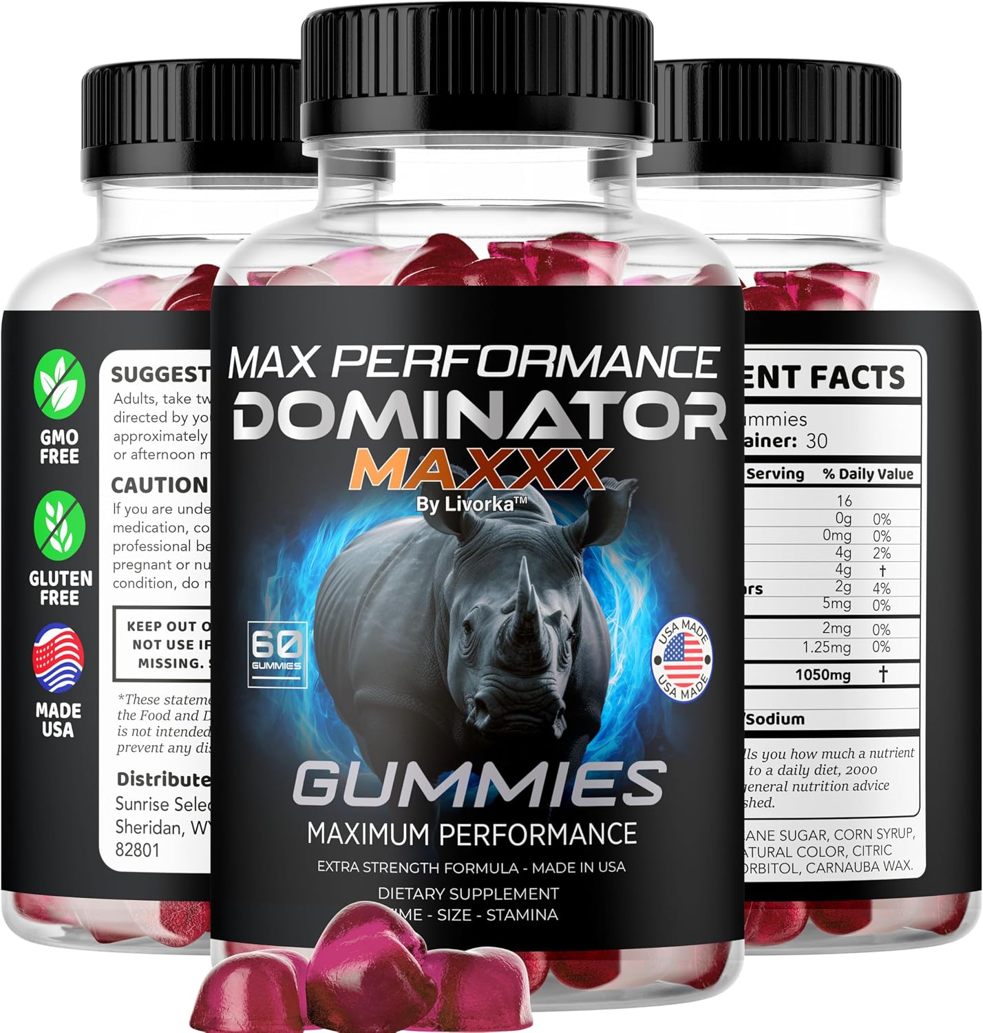 Dominator Maxxx Gummies for Men – Complejo Multivitamínico Natural, 180 Gomitas (3 Meses)