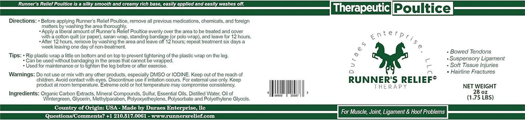 RUNNER'S RELIEF Therapeutic Poultice Tightener | Treatment for Bowed Tendon Injury | Natural Soothing Clay Medication for All Horse Breeds | Use on Tendons, Ankles, Hooves, Ligaments | 1.75 oz