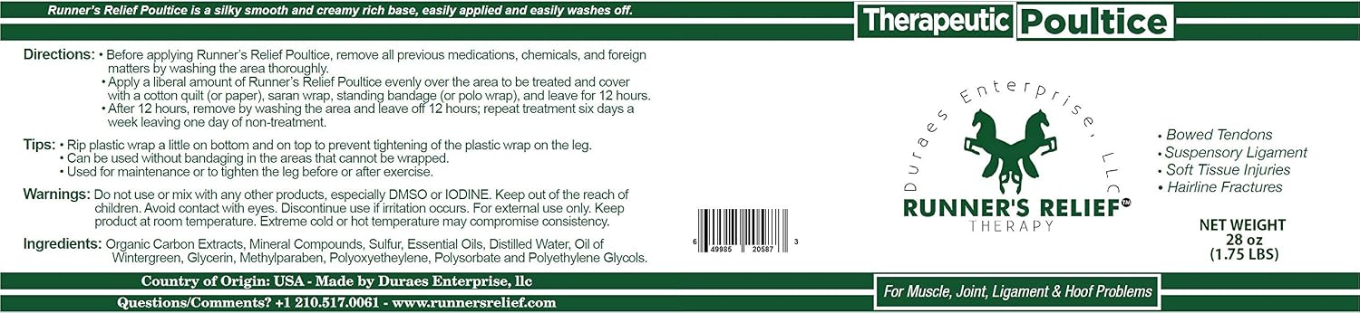 RUNNER'S RELIEF Therapeutic Poultice Tightener | Treatment for Bowed Tendon Injury | Natural Soothing Clay Medication for All Horse Breeds | Use on Tendons, Ankles, Hooves, Ligaments | 1.75 oz