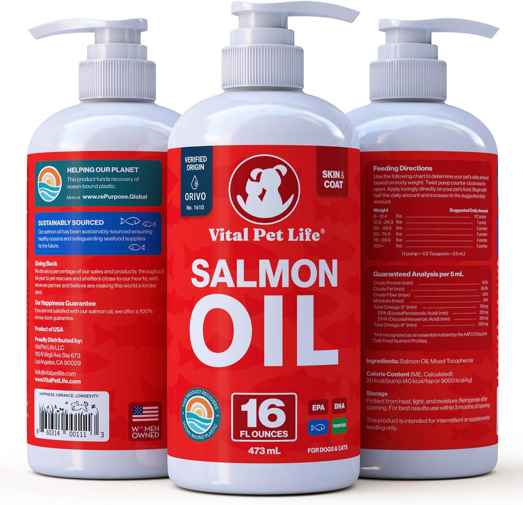 Aceite de Salmón para Perros y Gatos - Omega 3 EPA DHA - Apoyo para Piel, Pelo, Articulaciones e Inmunidad - 473 ml