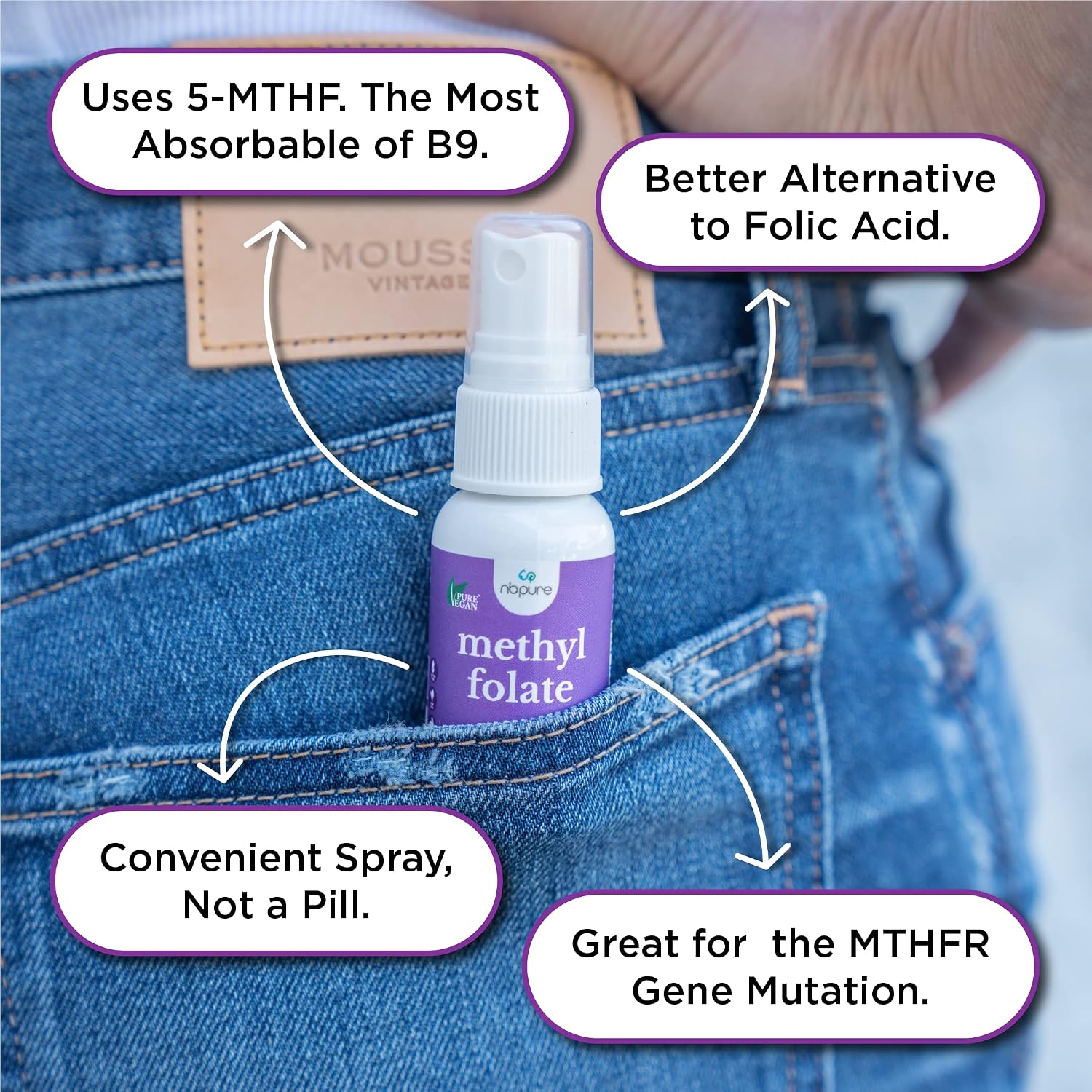 nbpure Metilfolato Vitamina B9 Spray, 30 ml - Ácido Fólico en Forma Activa