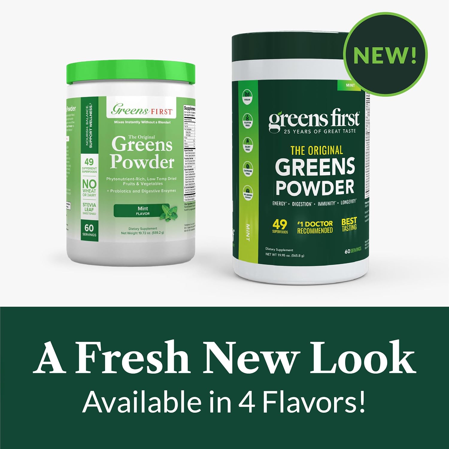 Greens First Original Greens Powder - 49 superalimentos - frutas y verduras orgánicas - prebióticos, probióticos y enzimas digestivas - batido antioxidante - sin lácteos, vegano y no-GMO (menta, 60 raciones)