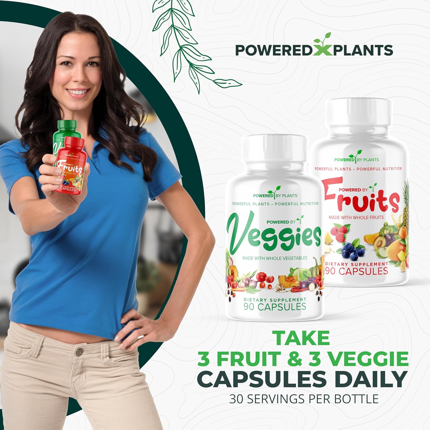 Fruits & Veggies Cápsulas - Superalimento Natural con Vitaminas y Minerales - Suplemento de Frutas y Verduras para Adultos (Paquete de 6, 90 Cápsulas cada uno)