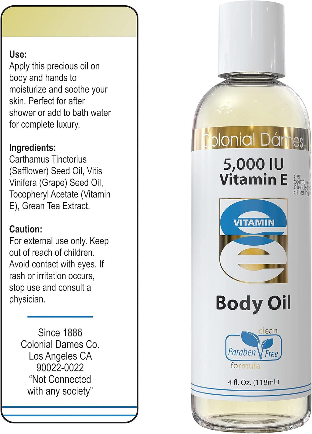Colonial Dames Aceite Corporal de Vitamina E 5.000 UI - Aceite Terapéutico para Todo el Cuerpo