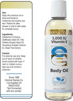 Colonial Dames Aceite Corporal de Vitamina E 5.000 UI - Aceite Terapéutico para Todo el Cuerpo