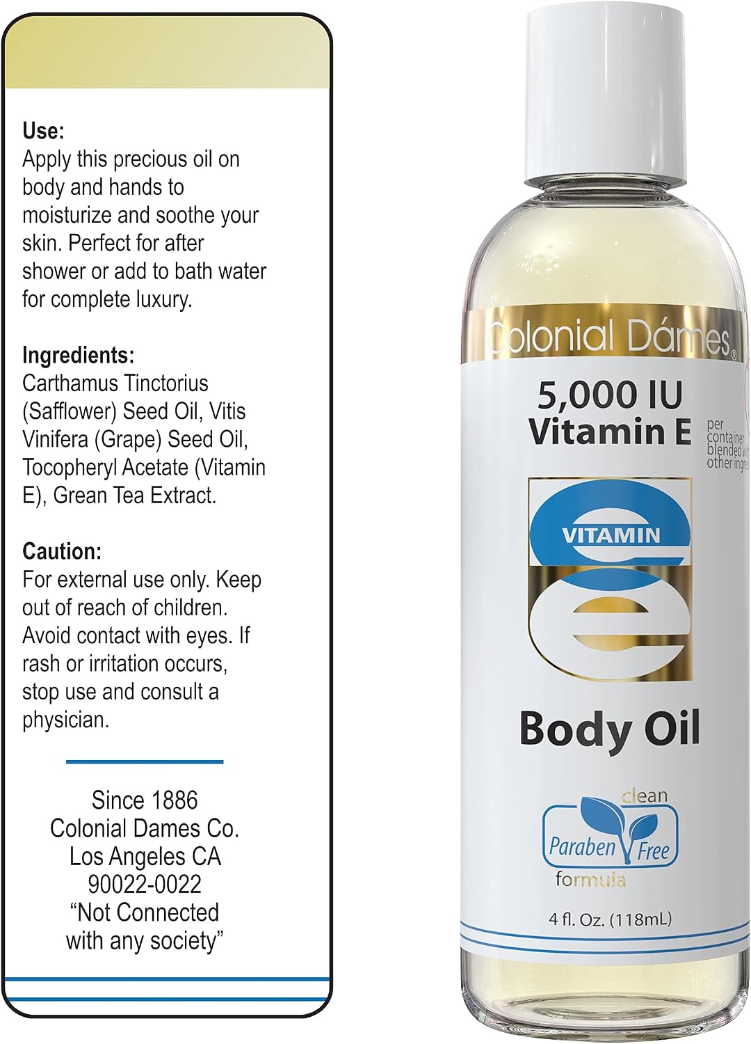 Colonial Dames Aceite Corporal de Vitamina E 5.000 UI - Aceite Terapéutico para Todo el Cuerpo