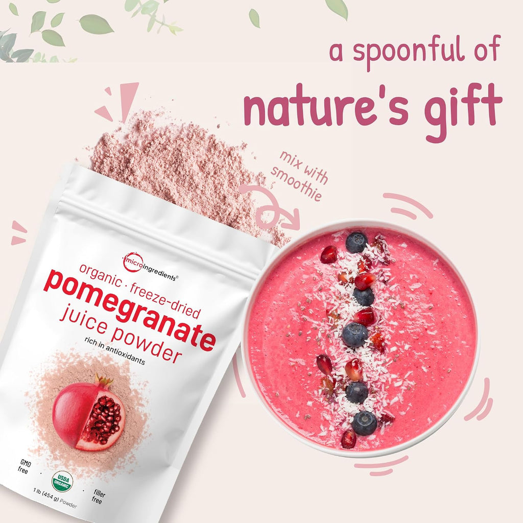Organic Pomegranate Juice Powder, 453 g | 100% Natural | Freeze-Dried and Cold-Pressed | No Sugar or Additives | Vegan and Non-GMO