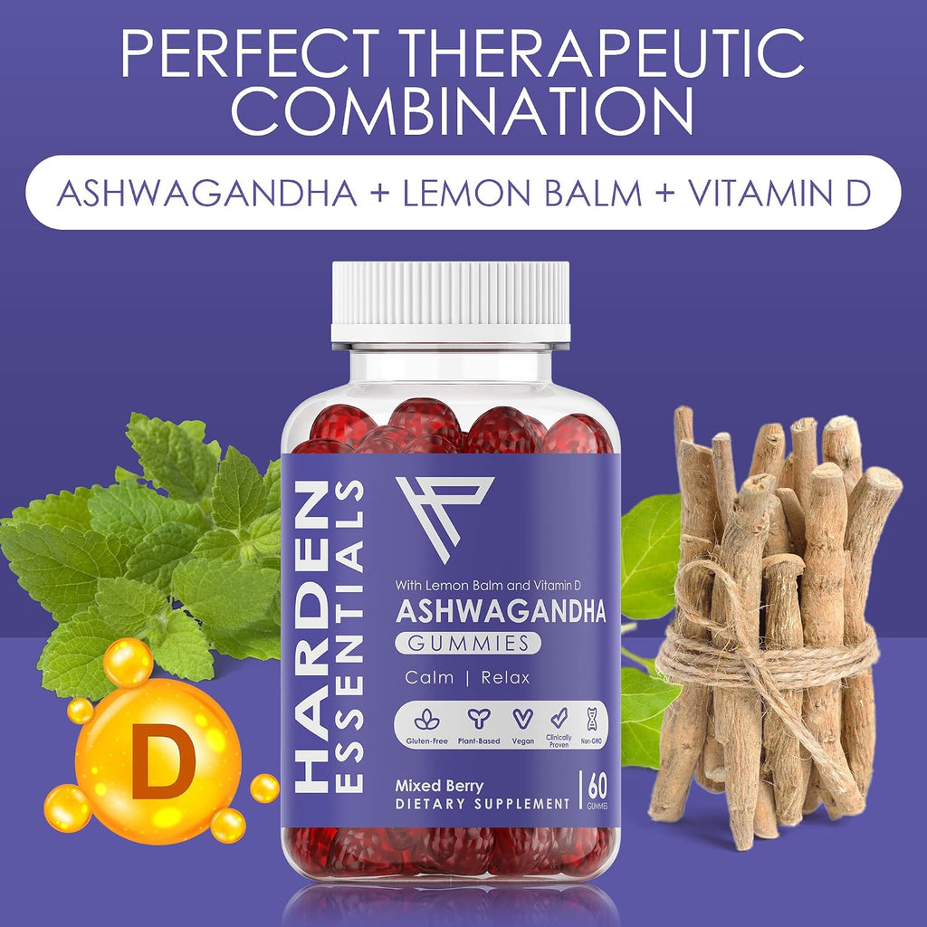 KSM-66 Ashwagandha Gominolas 1500mg por Dosis – Apoyo Contra el Estrés – con Melisa y Vitamina D – 60 Gominolas – Vegano