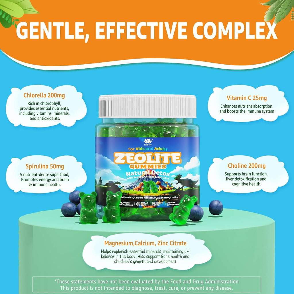 Gominolas de Zeolita para Niños y Adultos - Detox Suave, Sin Azúcar, Vegano, 60 uds.