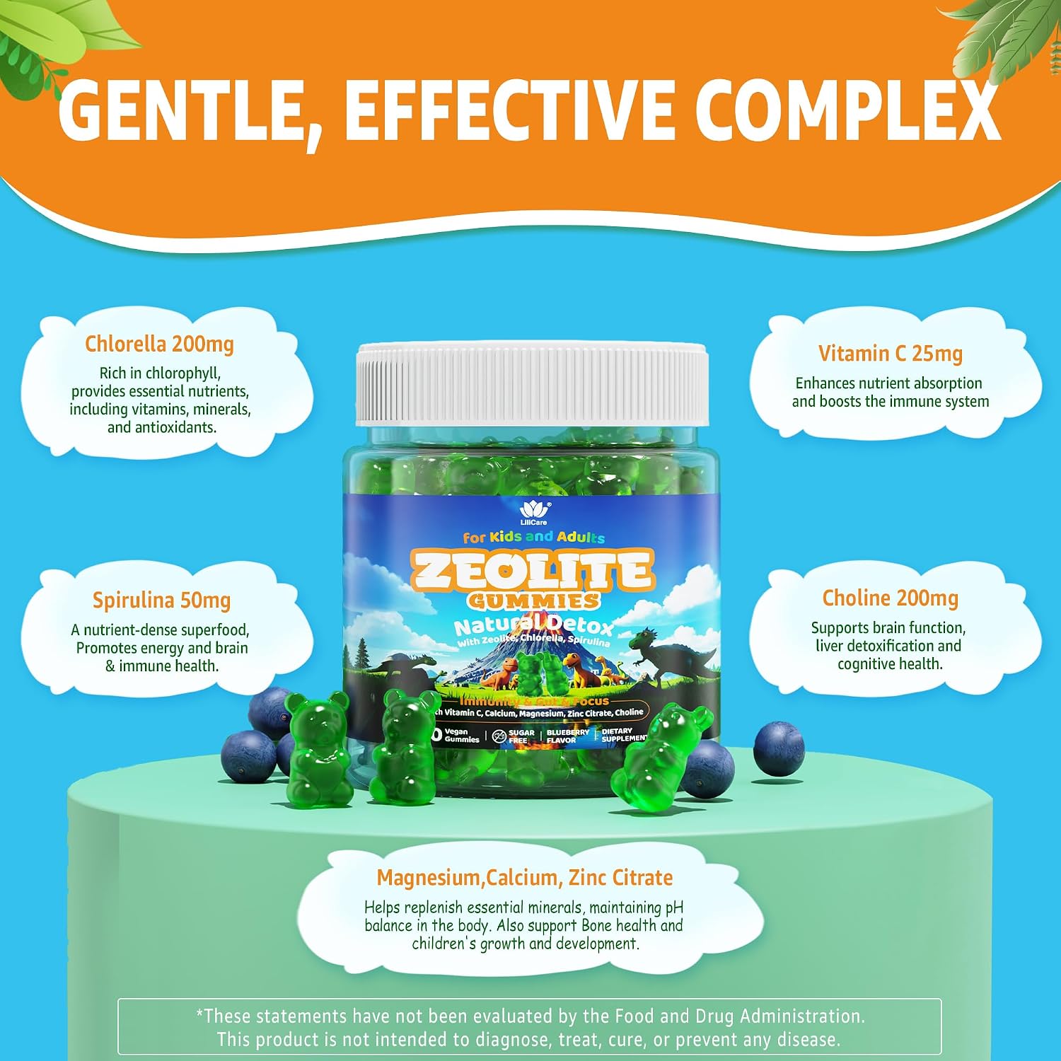 Gominolas de Zeolita para Niños y Adultos - Detox Suave, Sin Azúcar, Vegano, 60 uds.