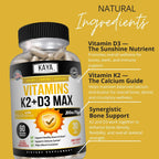 Kaya Naturals Vitamina D3 5000IU con K2 MK-7 - 60 Cápsulas Veganas